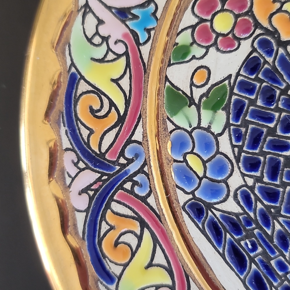 Spanish Wall Plate 24kt Gold Trim. 9” Diameter. Inlaid Hand Crafted In Sevilla - Picture 6 of 15